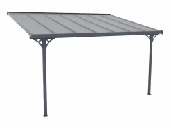 New Pérgola adosada aluminio 13,2 m² antracita ALVARO - Ancho 436 x Prof 305 x Alt 240/285 cm Pérgola