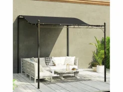 Pérgola adosada con techo impermeable, estructura metálica, color oscuro (248x298x250 cm)