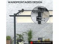 Clearance Pérgola adosada con techo retráctil, estructura de aluminio, color crema (297x297x230cm) Blanco
