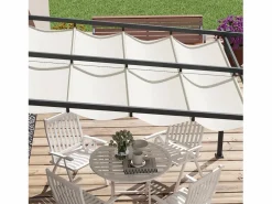 Clearance Pérgola adosada con techo retráctil, estructura de aluminio, color crema (297x297x230cm) Blanco