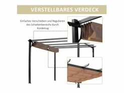 DripeX Pérgola autoportante 3 × 4 x 2.23 m - techo retráctil - lona marrón - estructura de aluminio -