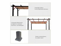 DripeX Pérgola autoportante 3 × 4 x 2.23 m - techo retráctil - lona marrón - estructura de aluminio -