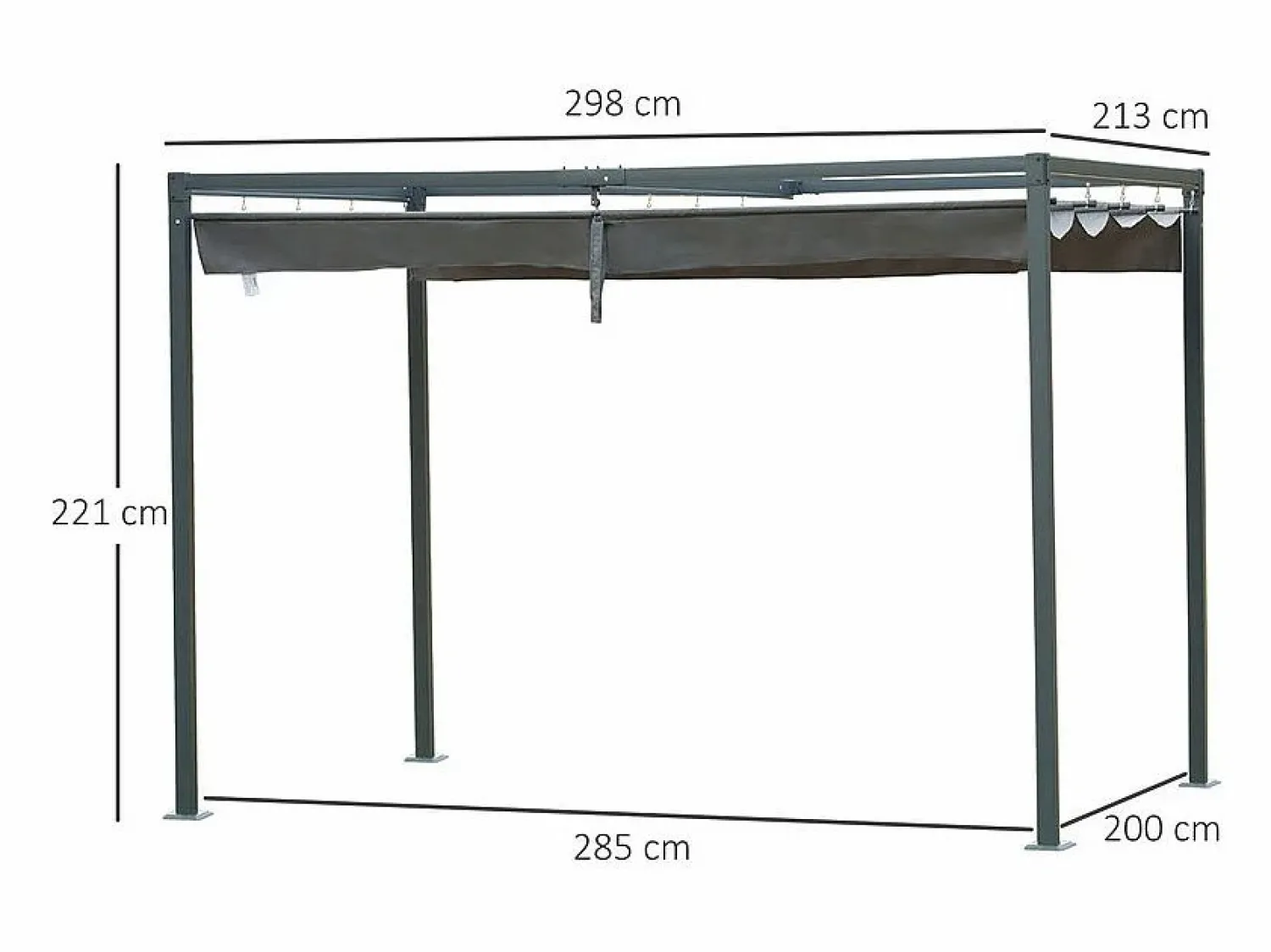 Online Pérgola autoportante en metal 298 x 213 x 221 cm, con techo abatible - lona corrediza - Pérgola