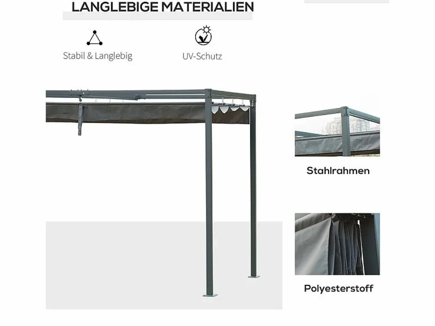 Online Pérgola autoportante en metal 298 x 213 x 221 cm, con techo abatible - lona corrediza - Pérgola