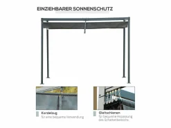 Online Pérgola autoportante en metal 298 x 213 x 221 cm, con techo abatible - lona corrediza - Pérgola