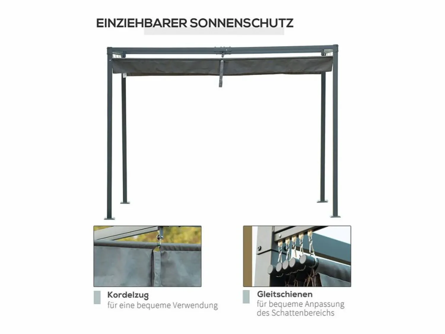 Online Pérgola autoportante en metal 298 x 213 x 221 cm, con techo abatible - lona corrediza - Pérgola