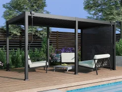 Hot EXPERTLAND Pérgola bioclimática aluminio 15m² cortina retráctil An.300 cm - Antracita - ALMAFI Gris antracita