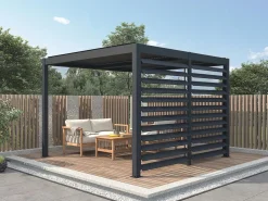 EXPERTLAND Pérgola bioclimática autoportante en aluminio 12 m² antracita con celosía - AMADORA
