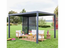 Outlet Sweeek Pérgola bioclimática de aluminio 3x4m + 3 persianas de 130cm antracita Negro
