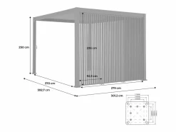 Sweeek Pérgola bioclimática de aluminio 3x4m + 3 persianas verticales 1m Negro