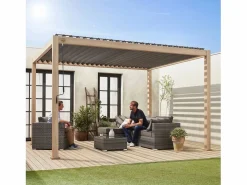 Sweeek Pérgola bioclimática 3x4m de aluminio con lamas orientables madera