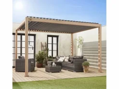 Sweeek Pérgola bioclimática 3x4m de aluminio con lamas orientables madera