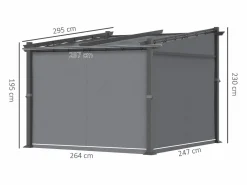 Pérgola con techo retráctil, estructura de acero, poliéster, oscuro (297x295x230cm) Pérgola