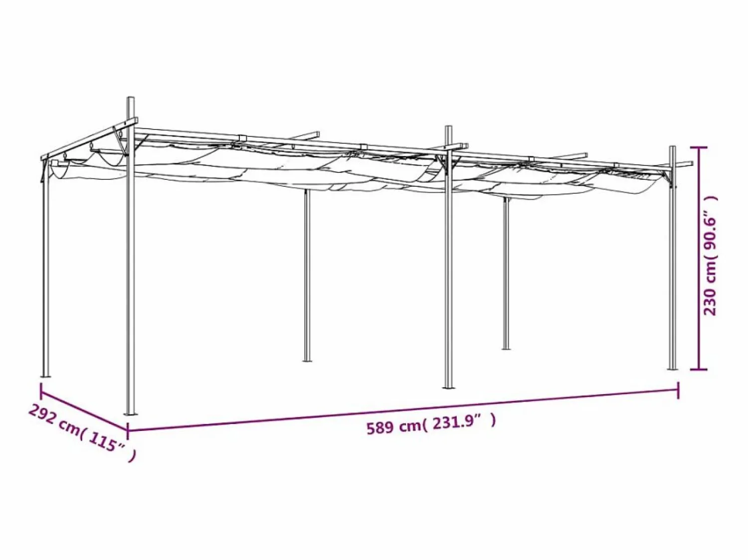 Best Pérgola con techo retráctil 589x292x230 cm Pérgola