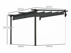 Clearance DripeX Pérgola mural 297 x 297 x 200/230H cm, con lona corrediza retráctil, estructura de aluminio, Gris Gris antracita