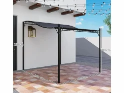 DripeX Pérgola mural con 16 agujeros de drenaje y lona de poliéster de alta densidad 180 g/m² - 248x298x200/250Hcm