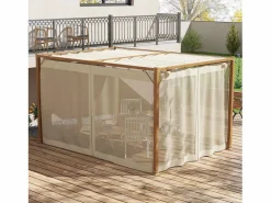 Discount Outsunny Pérgola Nancy retráctil + mosquiteras natural 225x397x297 cm Marru00f3n