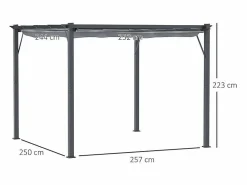 Online DripeX Pérgola retráctil 3 x 3 x 2.23 m - estructura de aluminio - lona de poliéster de alta densidad - Gris Gris antracita