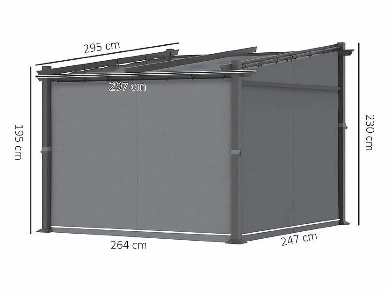 Outlet DripeX Pérgola retráctil en metal 2.97L x 2.95B x 1,95-2.3H m, con 4 cortinas, Gris Gris antracita