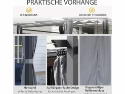 Outlet DripeX Pérgola retráctil en metal 2.97L x 2.95B x 1,95-2.3H m, con 4 cortinas, Gris Gris antracita