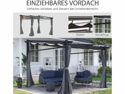 Outlet DripeX Pérgola retráctil en metal 2.97L x 2.95B x 1,95-2.3H m, con 4 cortinas, Gris Gris antracita