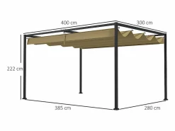 Discount Pérgola retráctil 400L x 300B x 222H cm, estructura de acero inoxidable, lona de poliéster Pérgola