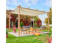 Sweeek Pérgola 3x4m de aluminio con cubierta corredera crudo