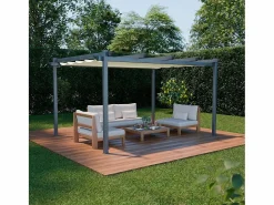 New Pérgola 3x4m de aluminio con cubierta corredera crudo Pérgola