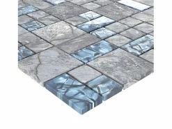 Prolenta Premium - Azulejos de mosaico 22 unidades vidrio gris y azul 30x30 cm