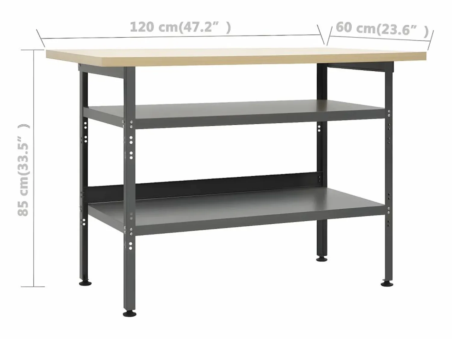 Garden Furniture Prolenta Premium - Banco de trabajo de acero gris 120x60x85 cm
