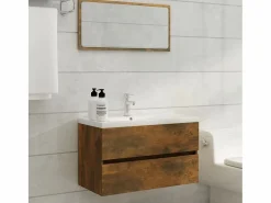 Discount Prolenta Premium - Mueble lavabo madera contrachapada roble ahumado 80x38,5x45cm Estantería Sobre Inodoro
