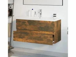 Clearance Prolenta Premium - Mueble de baño con lavabo madera contrachapada roble ahumado Estantería Sobre Inodoro