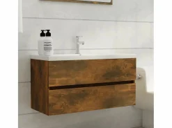 Outlet Prolenta Premium - Mueble lavabo madera contrachapada roble ahumado 90x38,5x45cm Estantería Sobre Inodoro