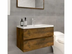 Garden Furniture Prolenta Premium - Mueble de baño con lavabo madera contrachapada roble ahumado