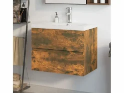 Garden Furniture Prolenta Premium - Mueble de baño con lavabo madera contrachapada roble ahumado