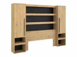 Hot Puente de cama con almacenaje y LED natural y negro - VARLY Cabecero Y Puente De Cama