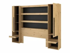 Hot Puente de cama con almacenaje y LED natural y negro - VARLY Cabecero Y Puente De Cama