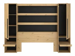Hot Puente de cama con almacenaje y LED natural y negro - VARLY Cabecero Y Puente De Cama