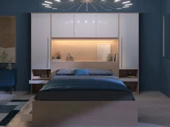 Online Vente-unique Puente de cama con almacenamiento y LEDs L265 cm color blanco brillante y natural - VELONA Color natural claro / Blanco