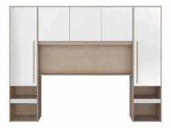 Online Vente-unique Puente de cama con almacenamiento y LEDs L265 cm color blanco brillante y natural - VELONA Color natural claro / Blanco