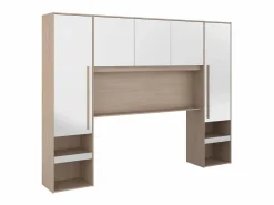 Online Vente-unique Puente de cama con almacenamiento y LEDs L265 cm color blanco brillante y natural - VELONA Color natural claro / Blanco