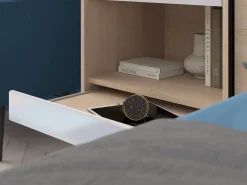 Online Vente-unique Puente de cama con almacenamiento y LEDs L265 cm color blanco brillante y natural - VELONA Color natural claro / Blanco