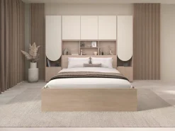 Vente-unique Puente de cama con almacenamiento con LEDs - An. 266 cm y natural - DOMELITO