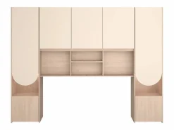 Vente-unique Puente de cama con almacenamiento con LEDs - An. 266 cm y natural - DOMELITO
