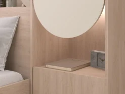 Vente-unique Puente de cama con almacenamiento con LEDs - An. 266 cm y natural - DOMELITO