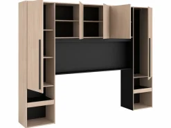 Outlet Puente de cama con compartimentos y LEDs L265 cm color natural y negro - VELONA Cabecero Y Puente De Cama