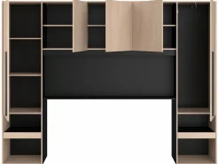 Outlet Puente de cama con compartimentos y LEDs L265 cm color natural y negro - VELONA Cabecero Y Puente De Cama