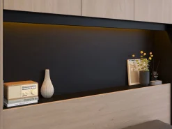 Outlet Puente de cama con compartimentos y LEDs L265 cm color natural y negro - VELONA Cabecero Y Puente De Cama