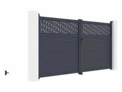 Discount EXPERTLAND Puerta batiente de aluminio con patrones L355 x H181 cm antracita - BAZIO Gris antracita