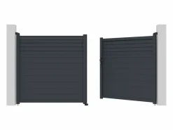 Online Puerta batiente de aluminio con lamas L355 x H181 cm antracita - VIAZO Portón